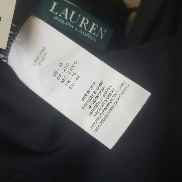 Lauren Ralph Lauren Black Halter Tankini Top Front Tie Back Swimwear Size 12 - Picture 5 of 10